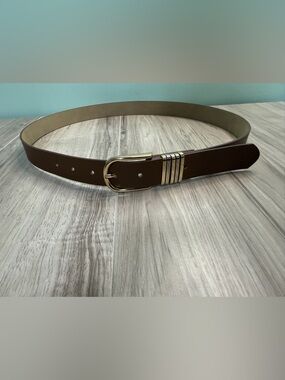 Steve Madden Brown Leather Belt with Gold Buckle
